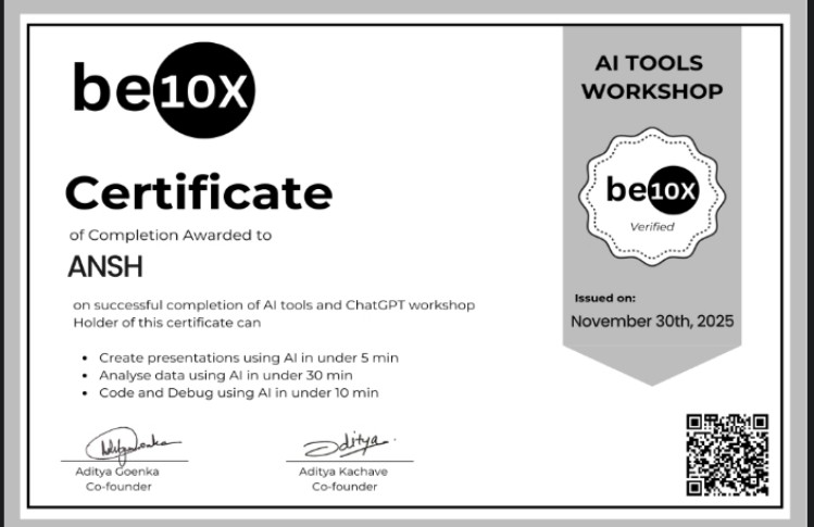 AI Tools & ChatGPT Workshop certificate