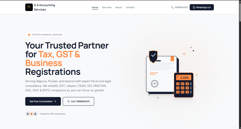 D.A Accounting Services live website preview
